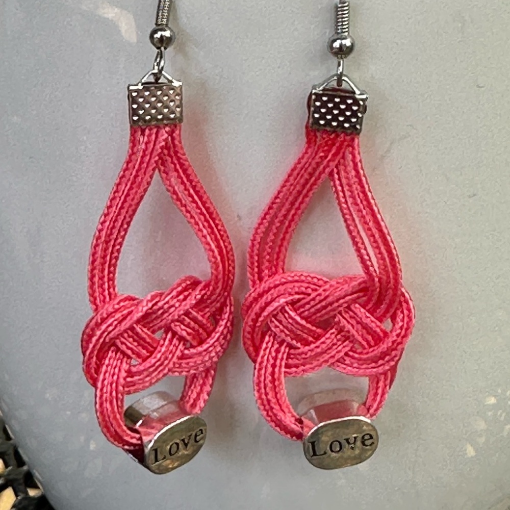 💕Host Pick💕HandMade Solid Pink with silver LOVE bead Boho Earrings NEW